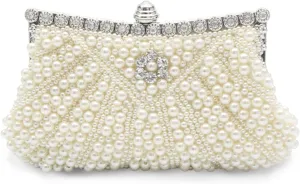 Pearl Clutch Bag for Women Beaded Evening Bag Rhinestone Handbag Bridal Wedding Purse Elegant Crystal Shoulder Bag
