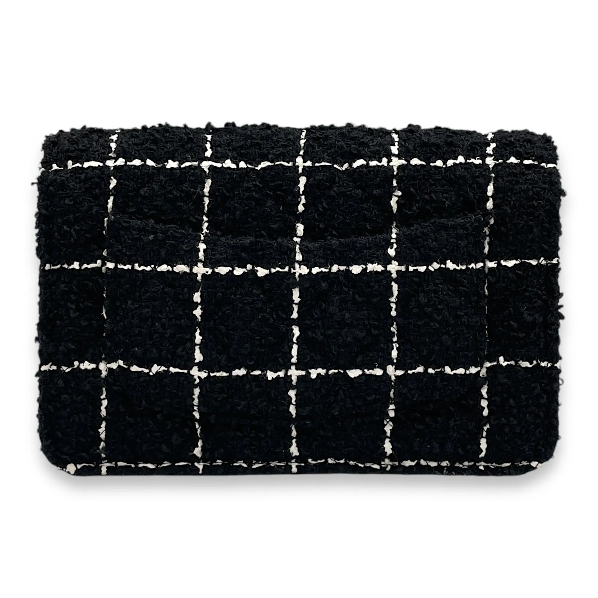 Pearl Crush Black/White Wallet On Chain in Tweed, Gold hardware