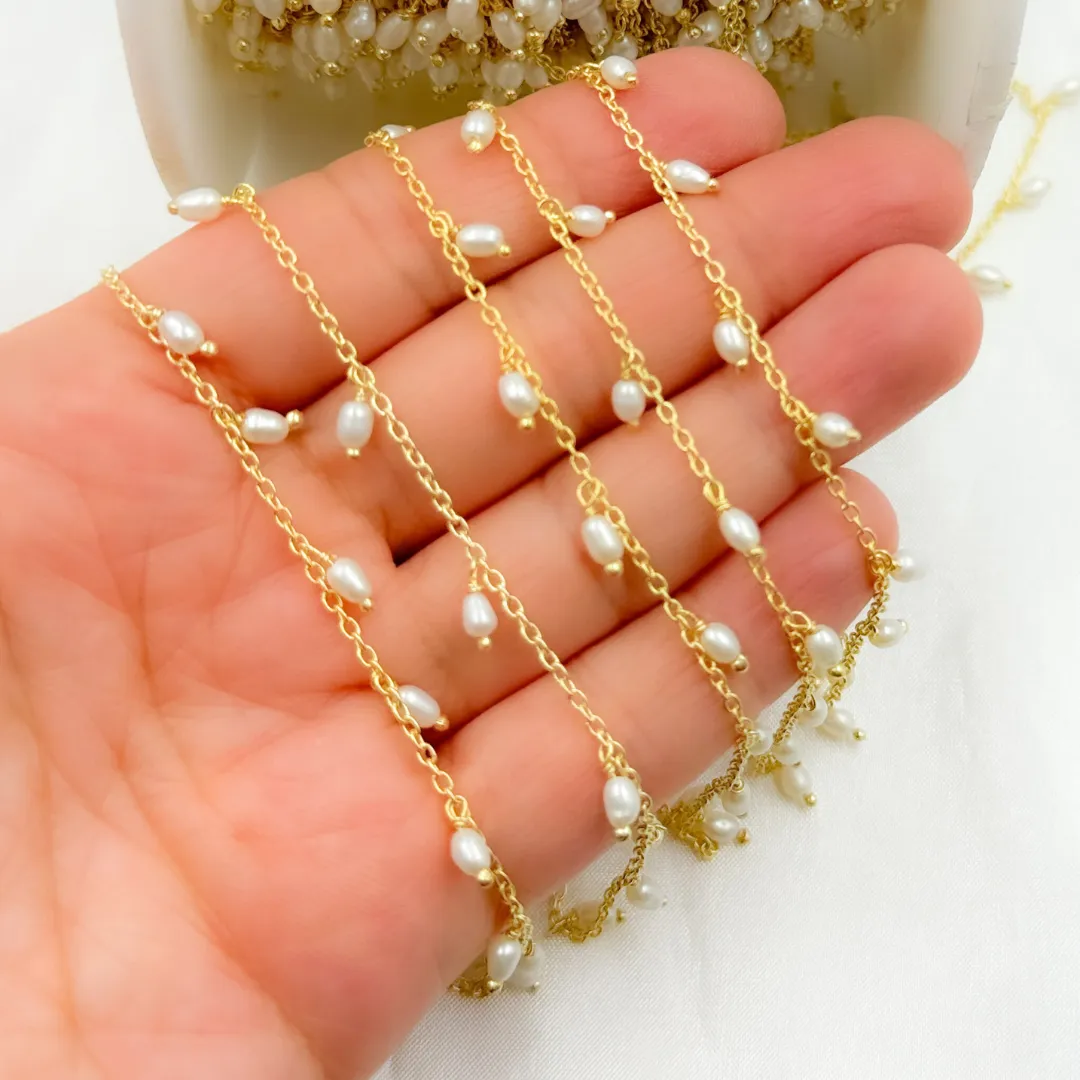 Pearl Dangle Gold Plated 925 Sterling Silver Wire Chain.  PRL58