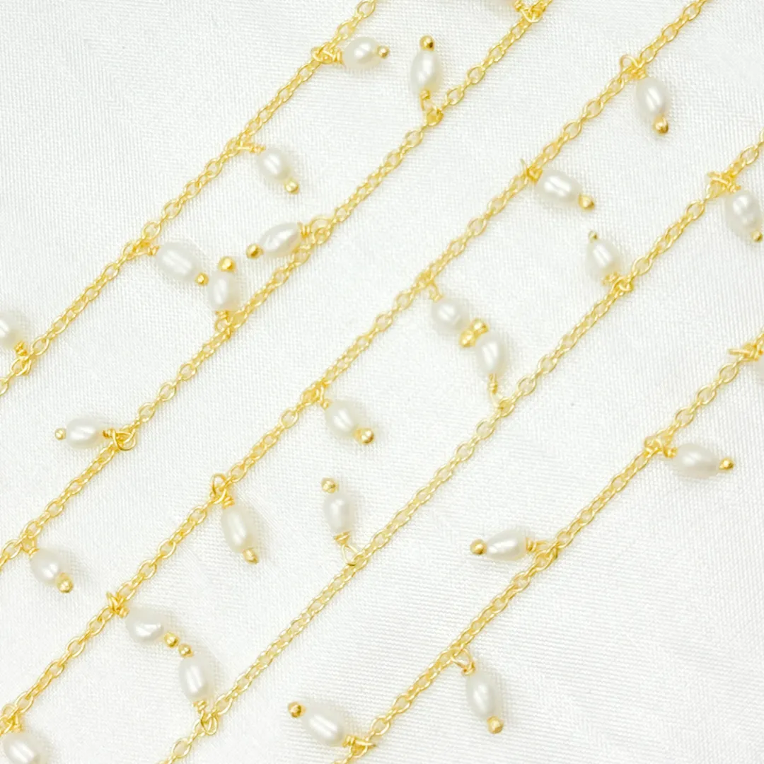Pearl Dangle Gold Plated 925 Sterling Silver Wire Chain.  PRL58