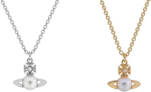 Pearl Saturn Necklace for Women - Planet Pendant Necklace with Hemispherical Pearl, Punk Style(Gold)