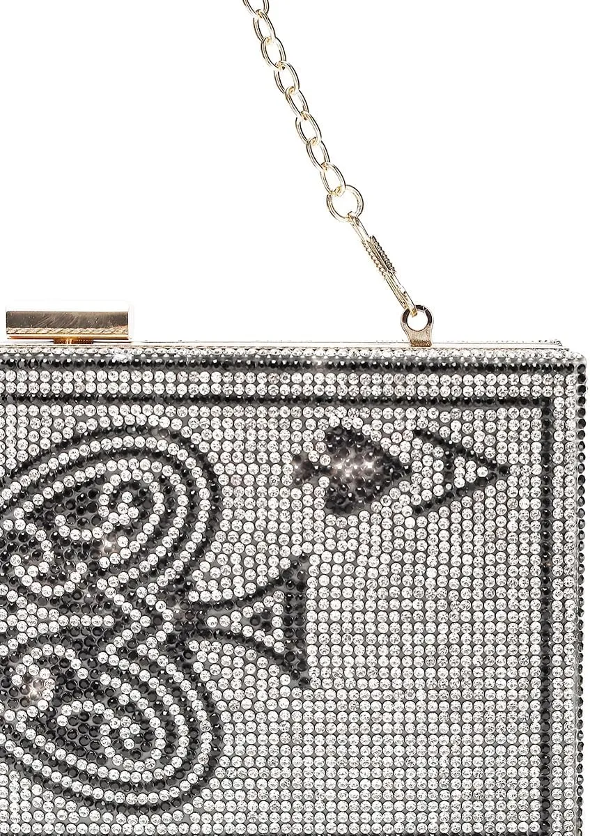 pearl&she Diamond Women Evening Handbags Purse Minaudiere Clutch Bag,Stack of Cash Dollars Crystal Clutch Purses