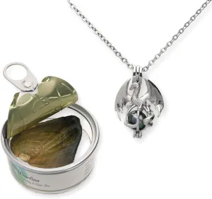 Pearlina Dragon Cultured Pearl in Oyster Necklace Set Silver-tone Cage w/Stainless Steel Chain 18"