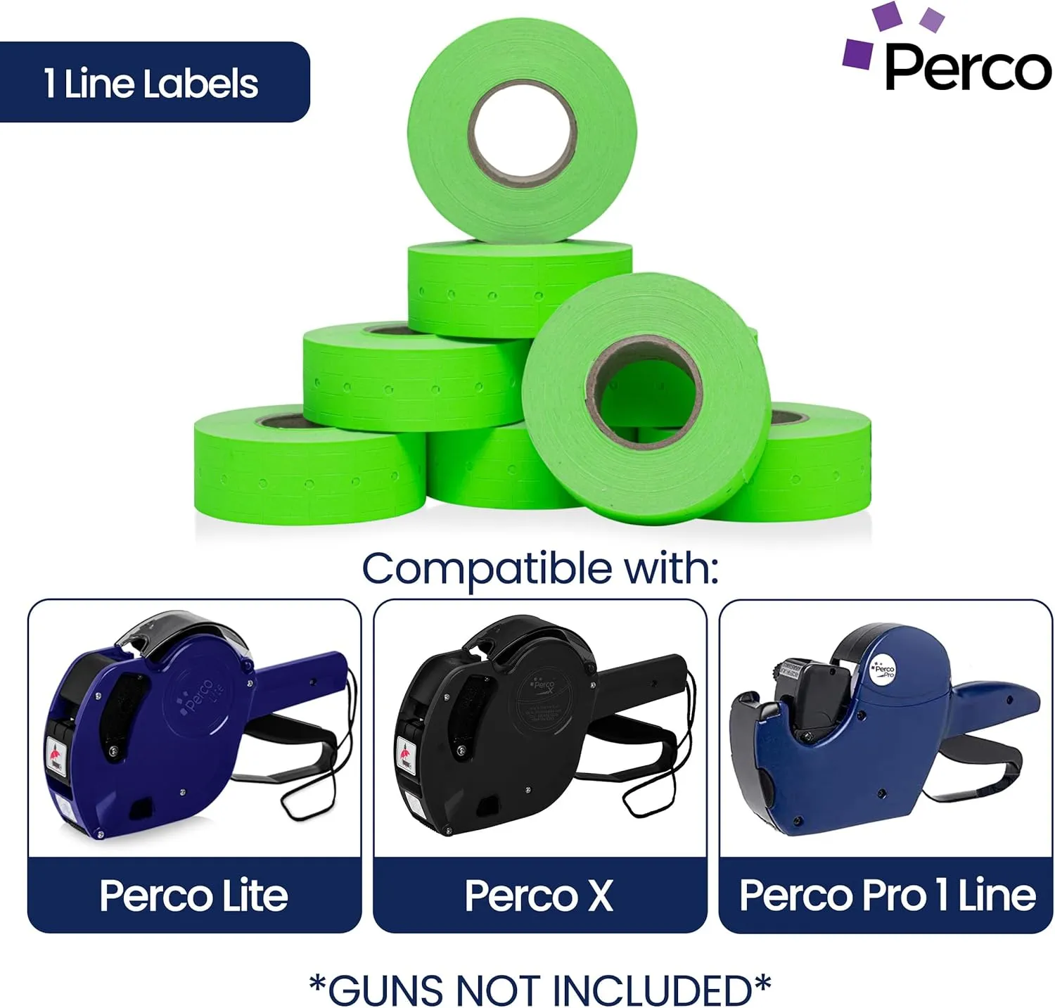 Perco 1 Line Fluorescent Green Labels - 8 Rolls, 1 Sleeve, 8,000 Blank Price and Date Gun Labels for Perco 1 Line Price and Date Guns - Made in USA