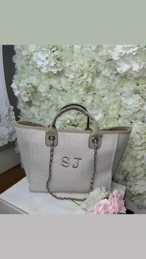 Personalised Bag - Tote Medium BEIGE Embroidered Don't miss it Retro-inspired Canvas