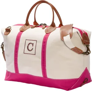 Personalization Universe Initial Weekender Embroidered Canvas Duffel Bag- Pink