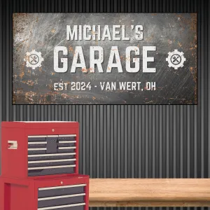 Personalized Distressed Industrial Garage Canvas