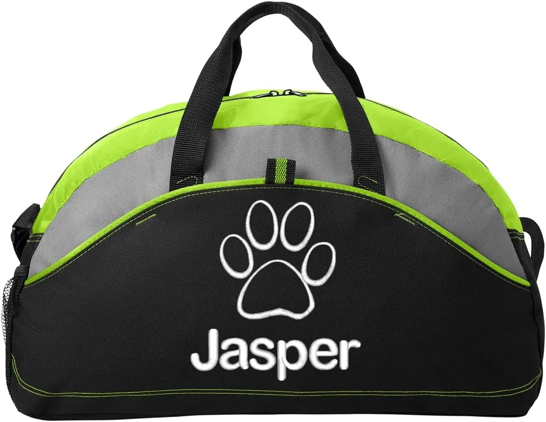 Personalized Dog Duffel Bag, Paw Print, Pet Lover Gift, Custom Pet Bag with Monogrammed Name, Lime
