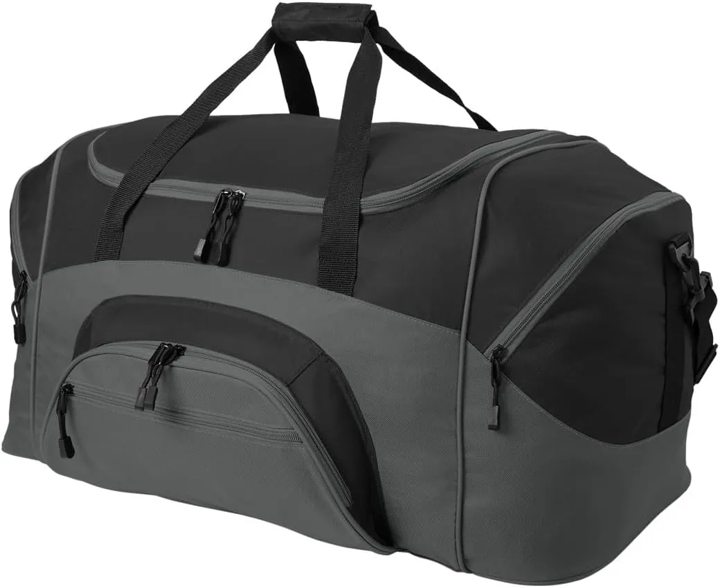 Personalized Large Duffel Bag, Football, Soccer, Basketball, Baseball Duffle Bag, Athlete Gift, Sport Bag, Embroidered Name, Black/Dark Charcoal