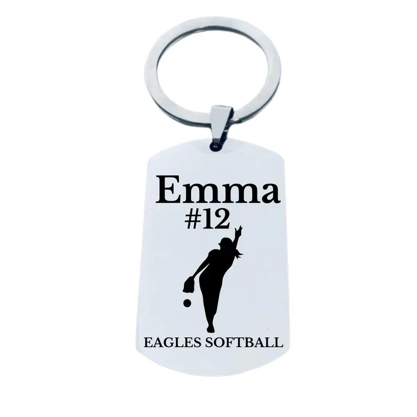 Personalized Softball Dog Tag Keychain