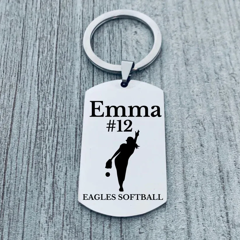 Personalized Softball Dog Tag Keychain