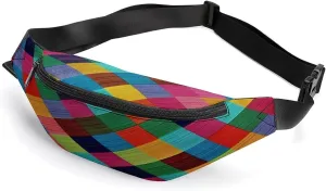 Personalized Waist Packs with Adjustable Strap,Colorful Plaid CrossBody Fanny Pack Casual Bag for Travel Sports Running Hiking