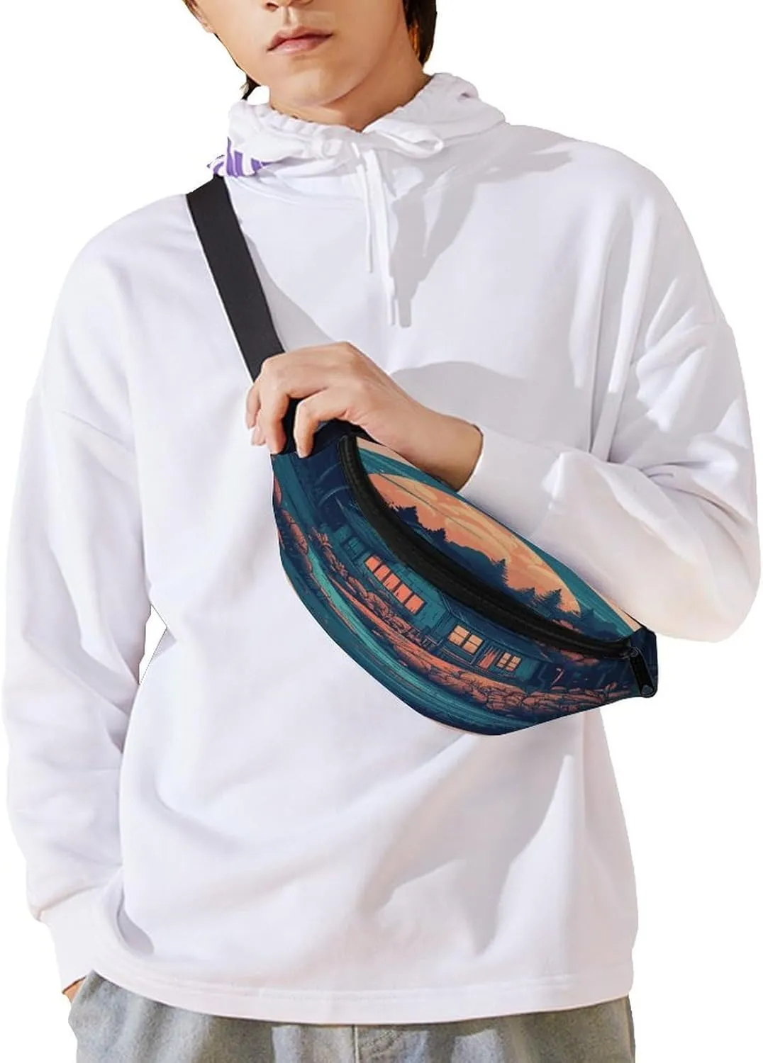 Personalized Waist Packs with Adjustable Strap,Lakeside House CrossBody Fanny Pack Casual Bag for Travel Sports Running Hiking