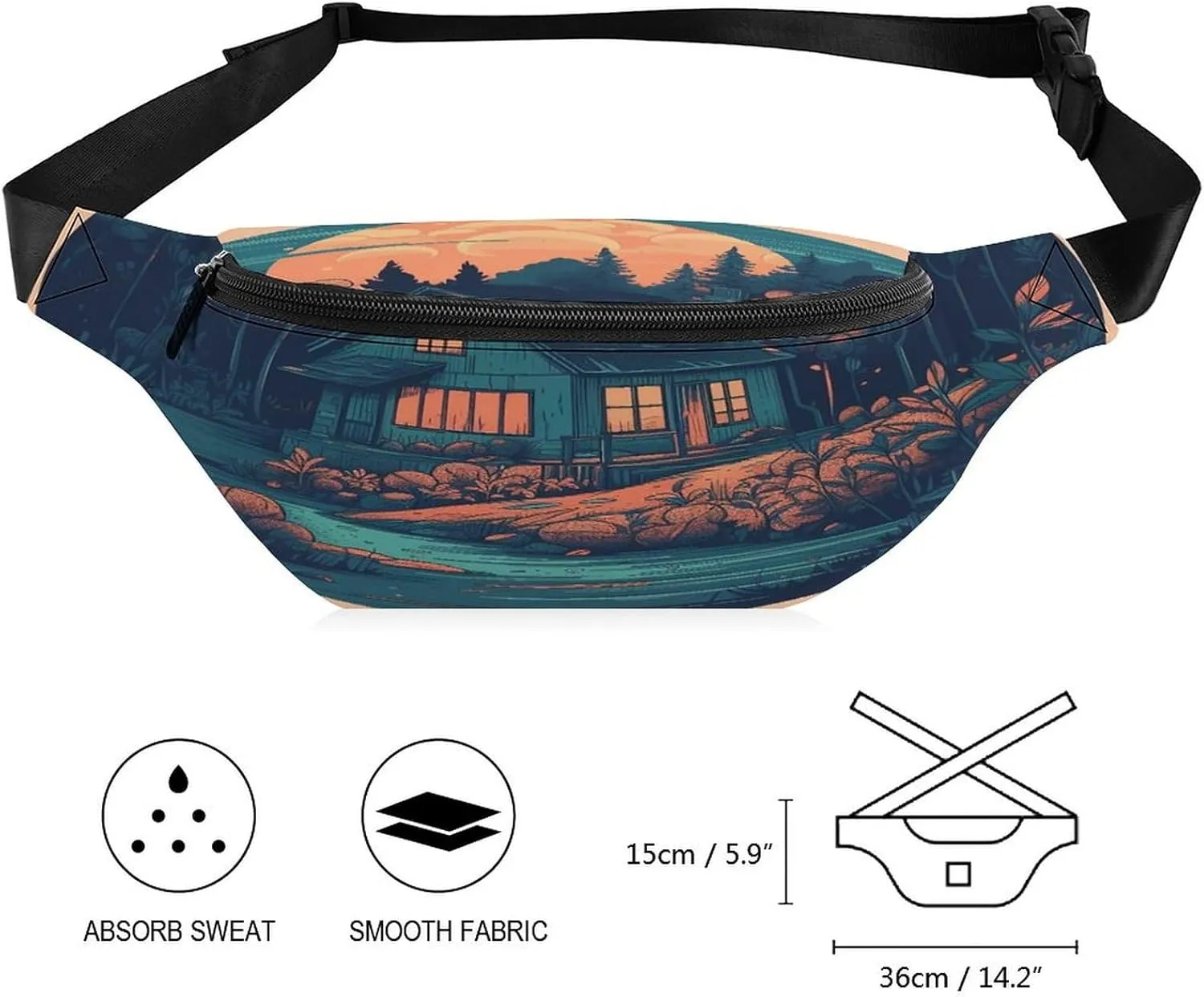 Personalized Waist Packs with Adjustable Strap,Lakeside House CrossBody Fanny Pack Casual Bag for Travel Sports Running Hiking