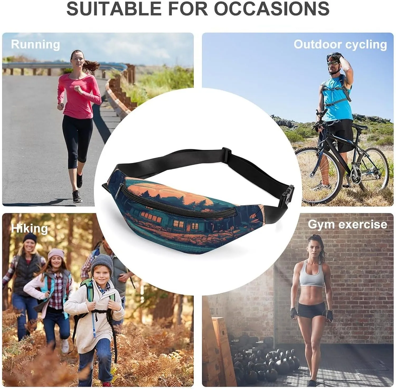 Personalized Waist Packs with Adjustable Strap,Lakeside House CrossBody Fanny Pack Casual Bag for Travel Sports Running Hiking