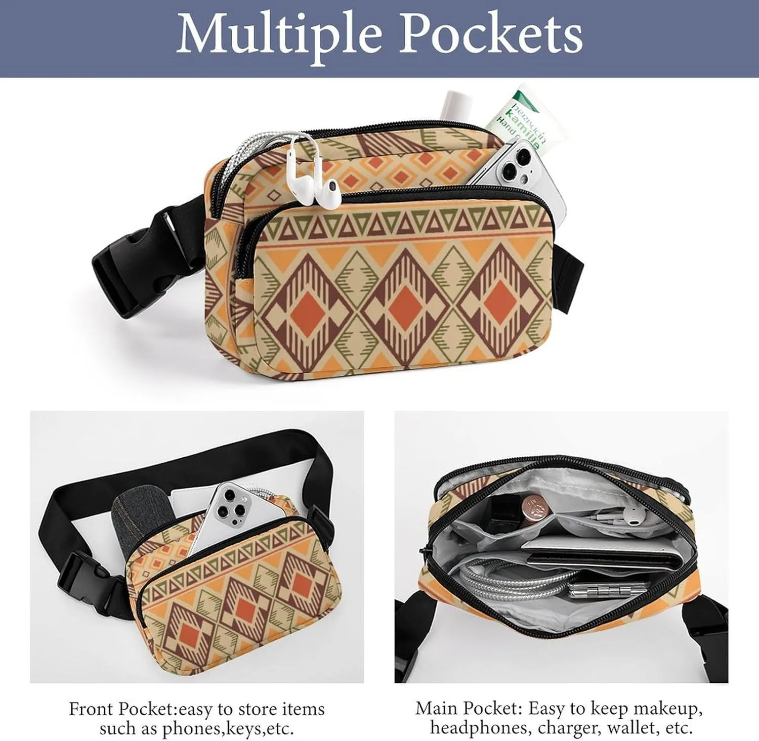 Peruvian American Indian Pattern Unisex Fashion Fanny Pack Crossbody Bag Suitable for Traveling, Hiking, Daily Life, 20x13cm, style-19-4