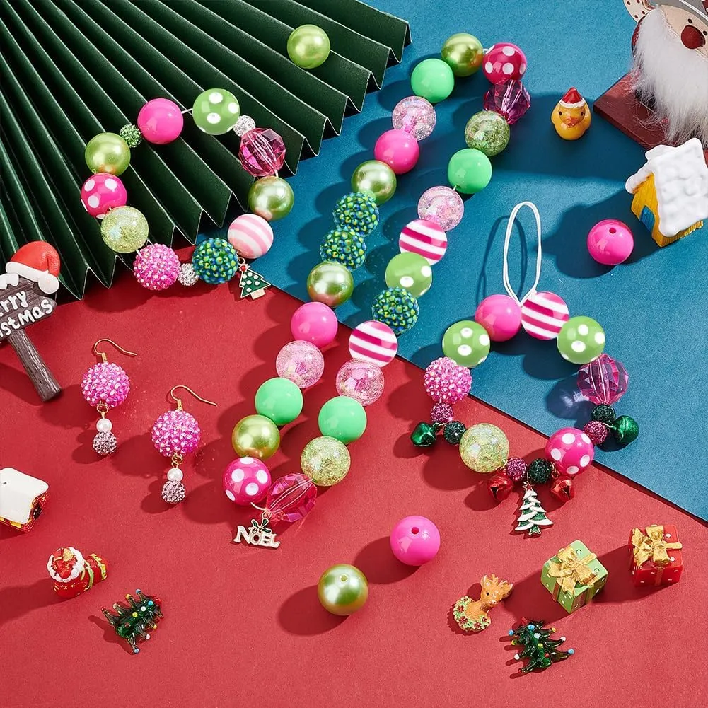 PH PandaHall 50pcs Pen Beads 20mm Chunk 12 Styles Bubblegum Acrylic Large Striped Pearl Loose for Wedding Garland Mother Jewelry Bracelet Pen Bag Chain Making