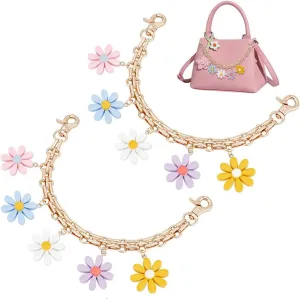 PH PandaHall 9.8 Inch Purse Extender, 2pcs Decorative Bag Strap Golden Metal Bag Chain Strap with Colorful Flower Pearls Replacement Handle Bag Chain Straps Charms for Women Crossbody Shoulder Bag