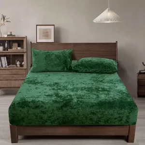 PHF Truly Velvet Fitted Sheet Only Queen Size, Luxury Super Soft Cozy Comfy Flannel Bottom Sheet with 15" Deep Pocket,Suitable for Fall Winter and Spring, No Pillowcases, Emerald Green