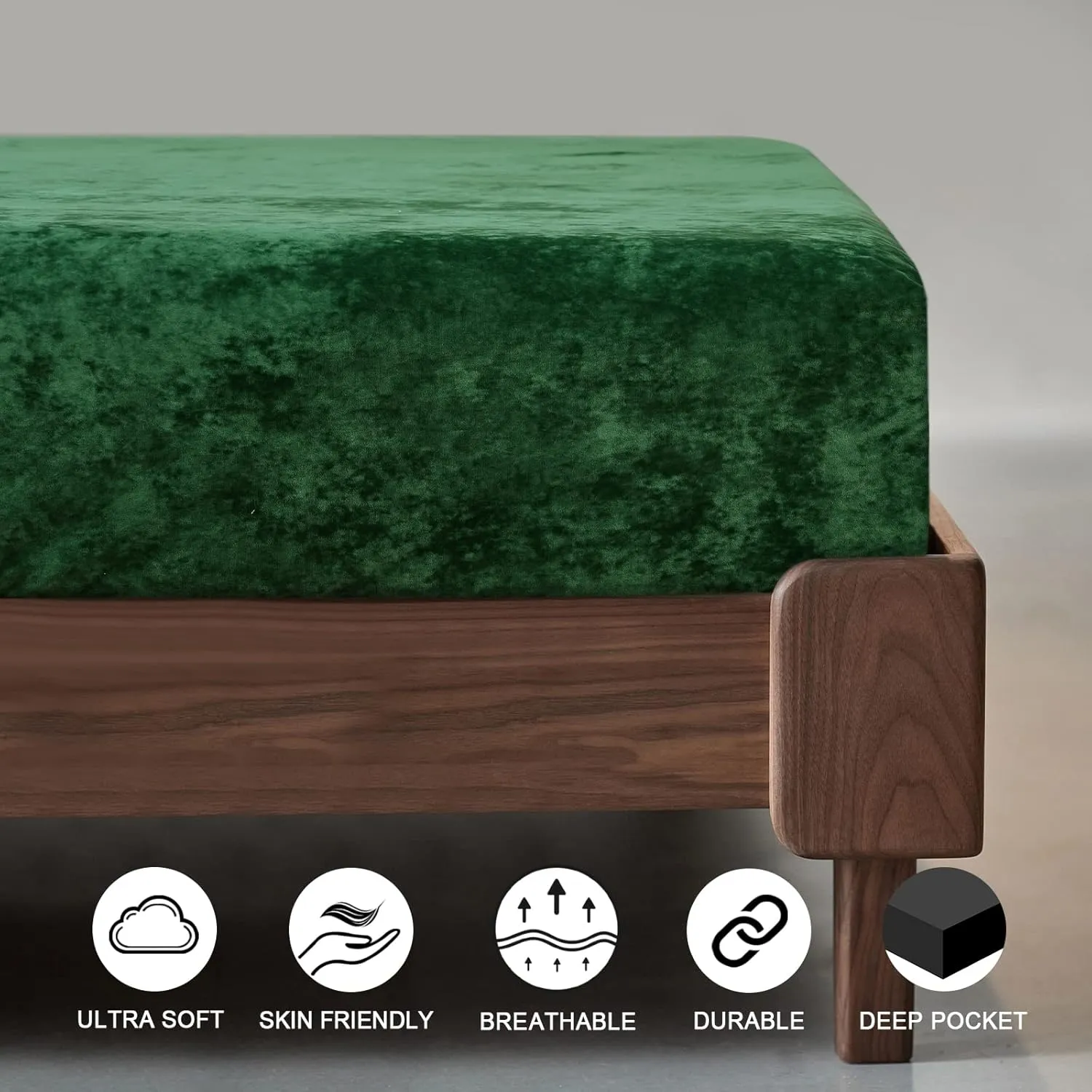 PHF Truly Velvet Fitted Sheet Only Queen Size, Luxury Super Soft Cozy Comfy Flannel Bottom Sheet with 15" Deep Pocket,Suitable for Fall Winter and Spring, No Pillowcases, Emerald Green