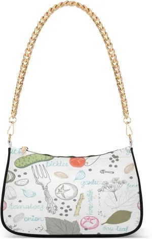 Pickled Spice Cucumbers Shoulder Bag for Women Hobo Tote Handbag Gold Chain Crossbody Bag with Zipper Clutch Purse Handbags