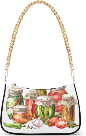 Pickles Tomato Chili Cucumber Shoulder Bag for Women Hobo Tote Handbag Gold Chain Crossbody Bag with Zipper Clutch Purse Handbags