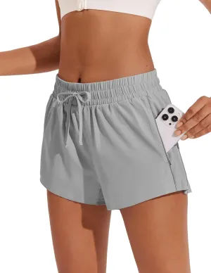 PINSPARK Running Shorts for Women Quick Dry Athletic Short Elastic High Waisted Active Wear with Zip Pockets