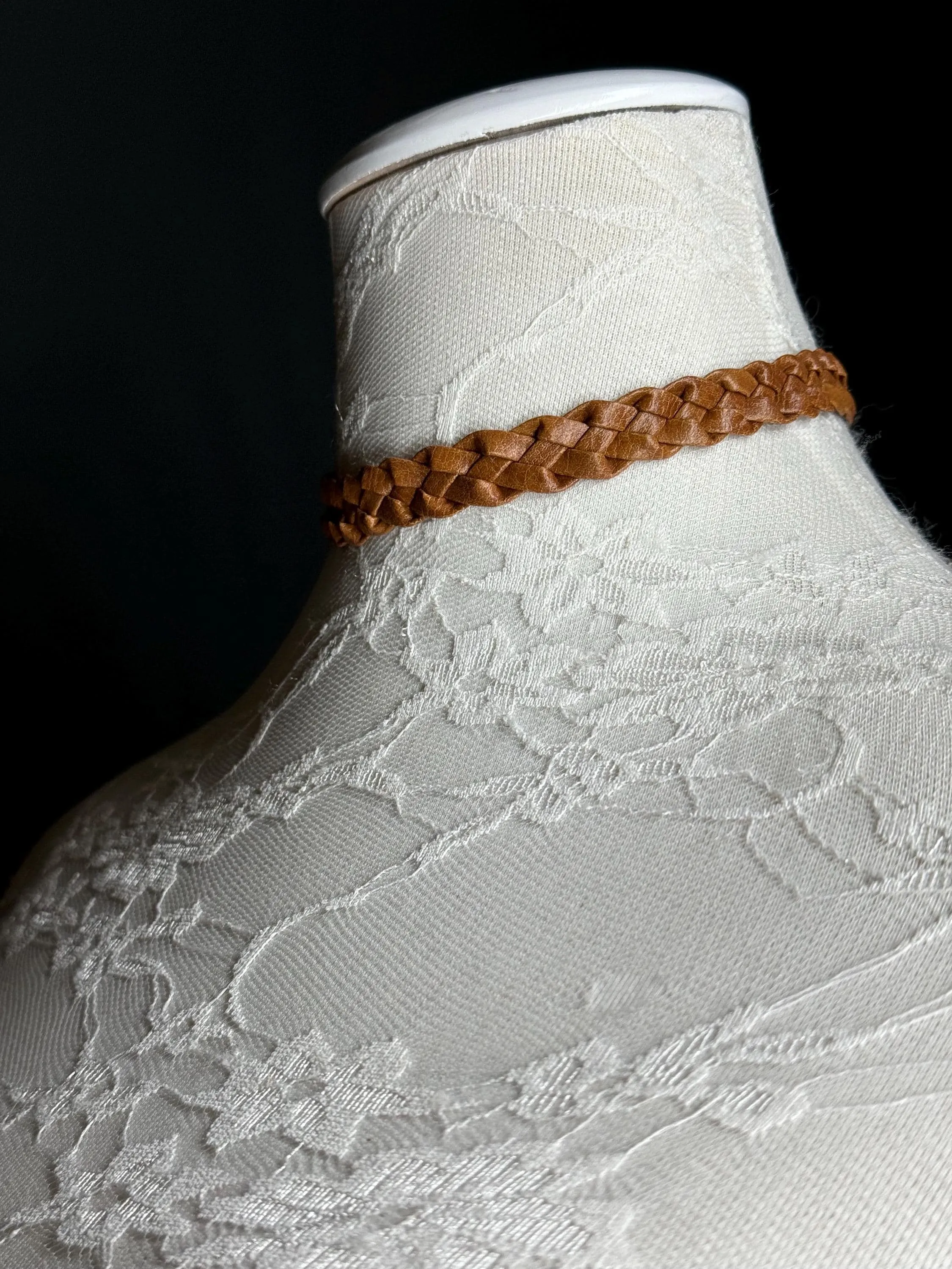 Plaited Tan Choker, Choker Necklace, Distressed Vegan choker, Handmade, Tan Colour Choker, Festival, Elegant, Unsual, Exclusive FAN Design