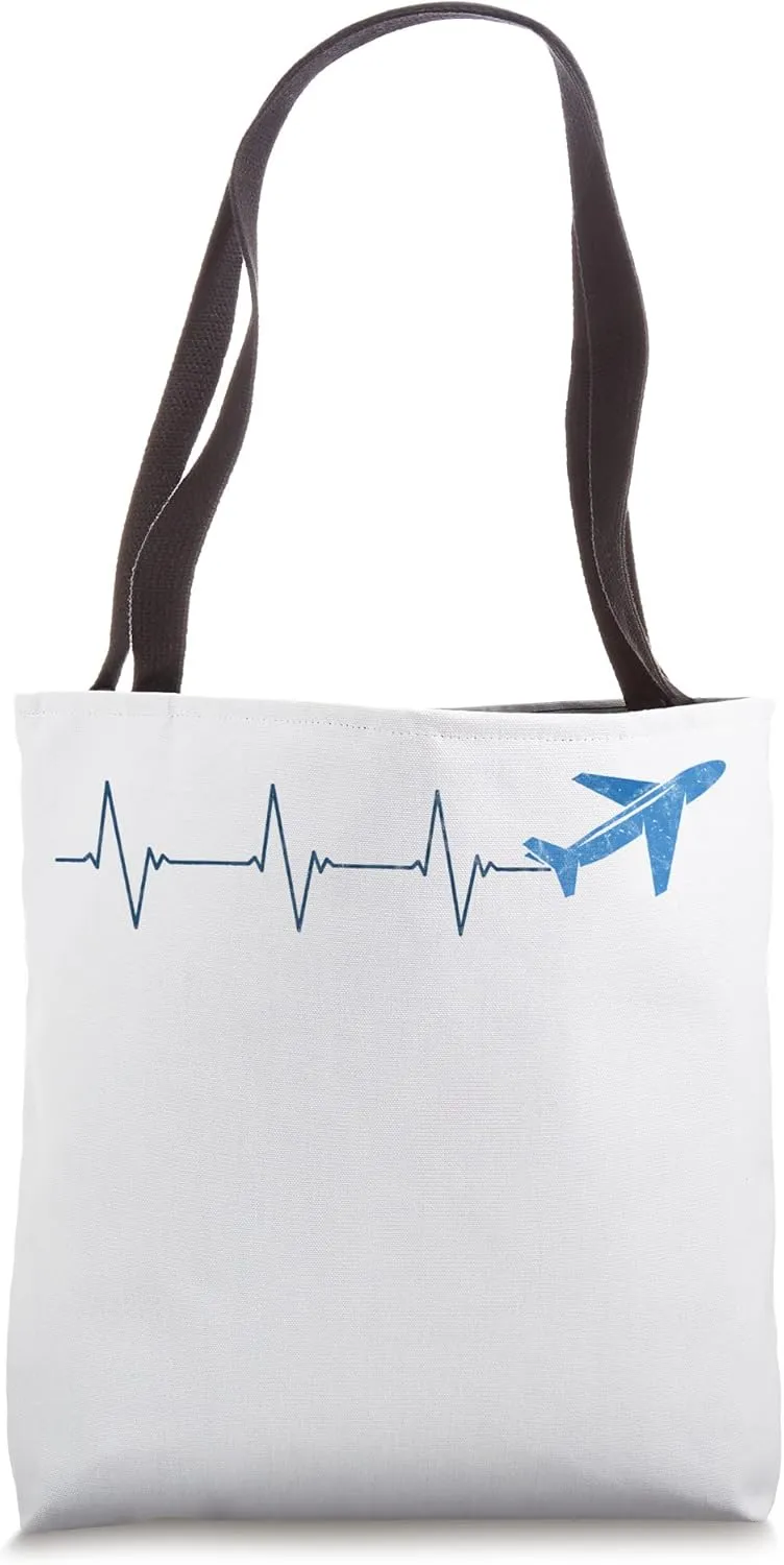 Plane or Airliner Heartbeat EKG Pulse Rate Pilots Tote Bag