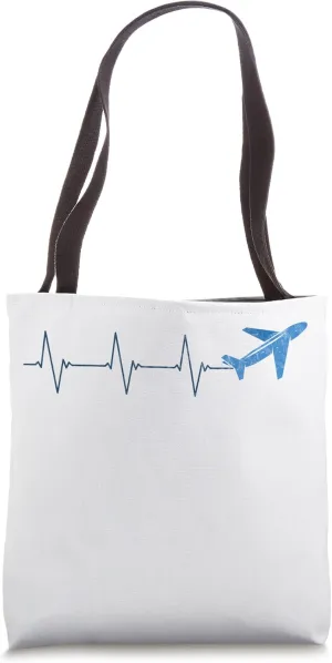 Plane or Airliner Heartbeat EKG Pulse Rate Pilots Tote Bag