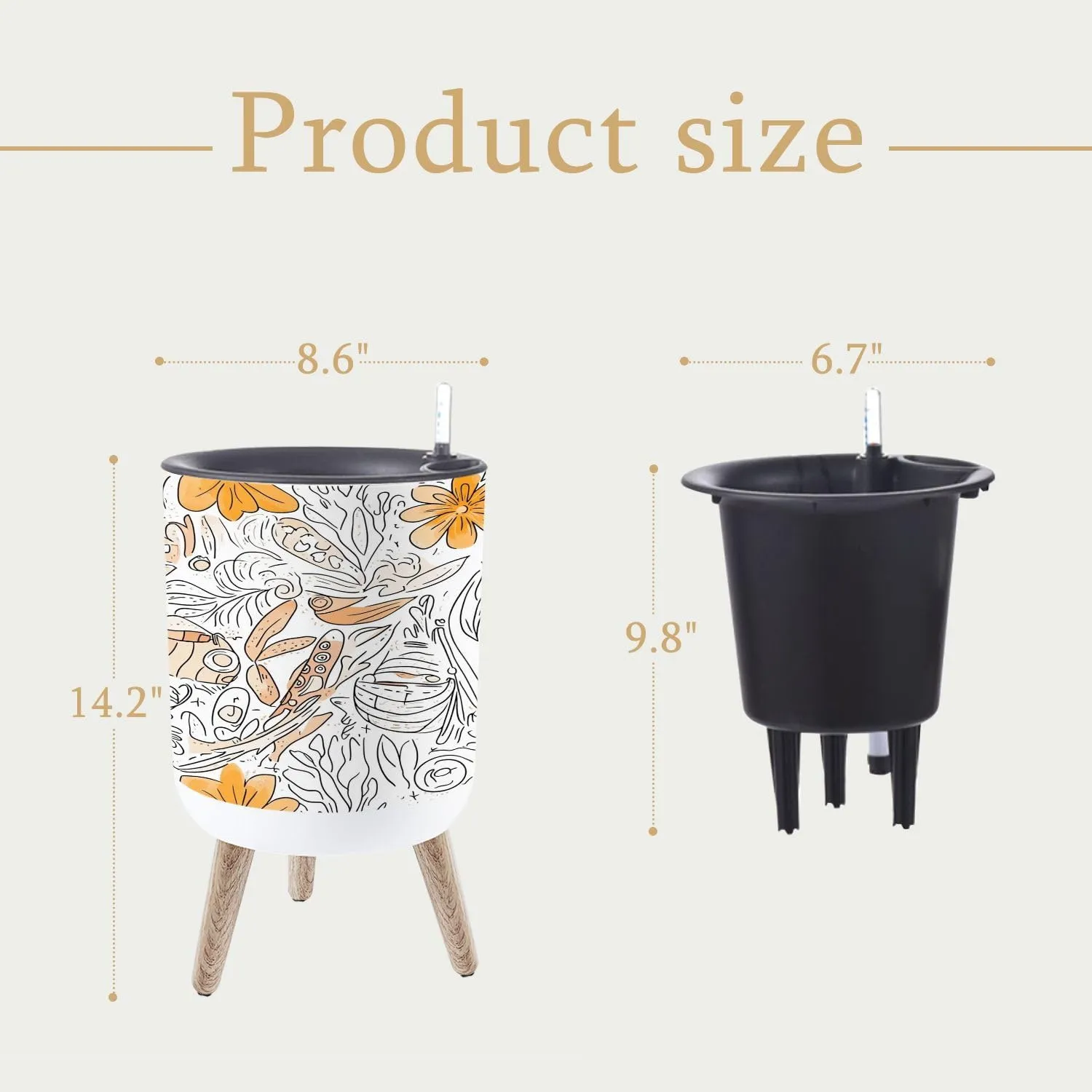 Planter with Stand Tracery seamless calming pattern Mehndi Ethnic monochrome binary 8.6" Self Watering Plant Pot with Legs Water Level Indicator & Water Inlet Lazy Flower Pot Indoor Modern Decor