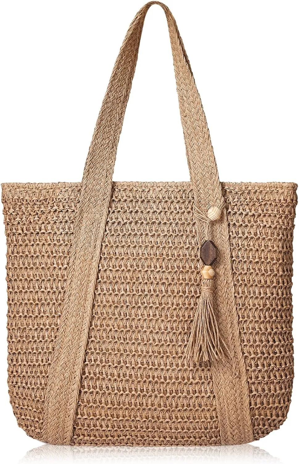 Pleneal Straw Beach Bags for Women - Women Beach Handmade Woven Tote Bag, Summer Mesh Hollow Shoulder Bag for Holiday