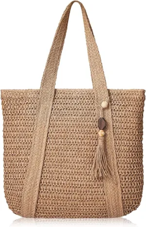Pleneal Straw Beach Bags for Women - Women Beach Handmade Woven Tote Bag, Summer Mesh Hollow Shoulder Bag for Holiday