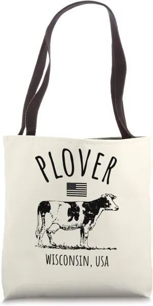 Plover Wisconsin USA Retro Cow Vintage Style Design Tote Bag