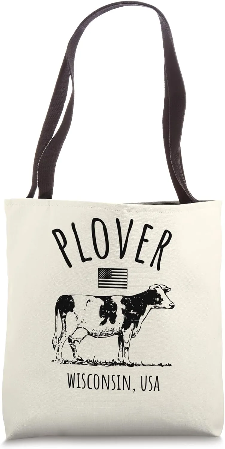Plover Wisconsin USA Retro Cow Vintage Style Design Tote Bag