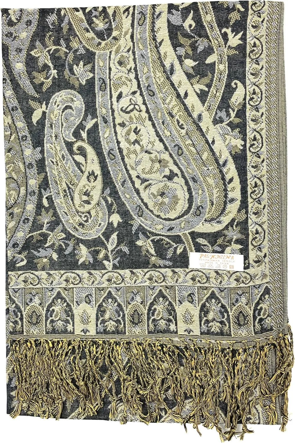 Plum Feathers Tapestry Ethnic Paisley Pattern Pashmina Shawl Scarf, Womens Pashmina Shawl Wrap with Fringes
