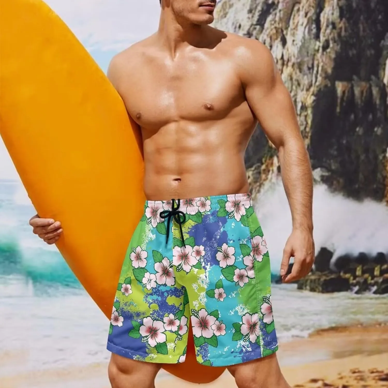Polynesian Style Print Running Shorts for Men Gym Shorts Boho Clothes Polynesian Hibiscus Pattern Custom Beach Short
