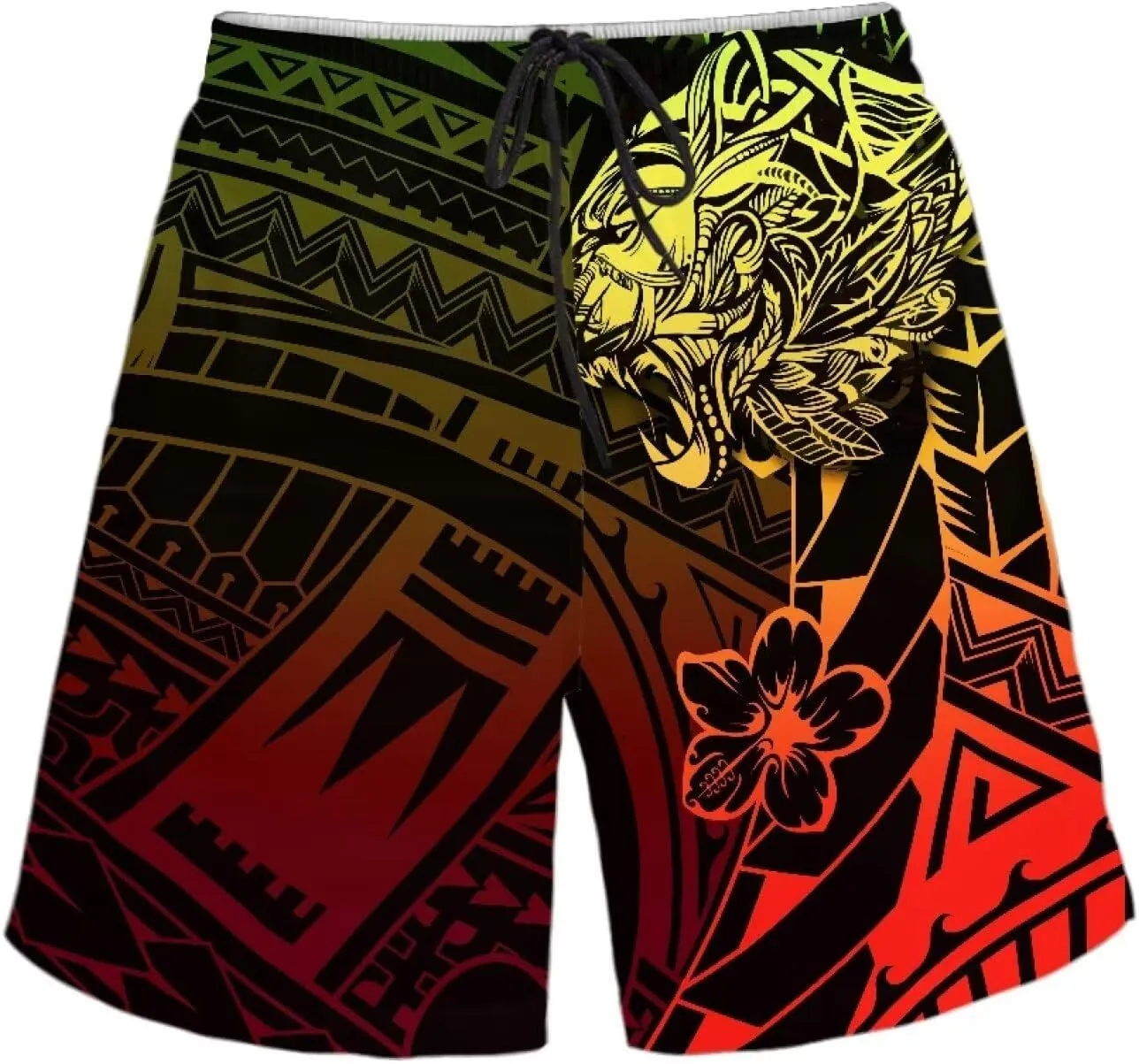 Polynesian Style Print Running Shorts for Men Gym Shorts Boho Clothes Polynesian Hibiscus Pattern Custom Beach Short