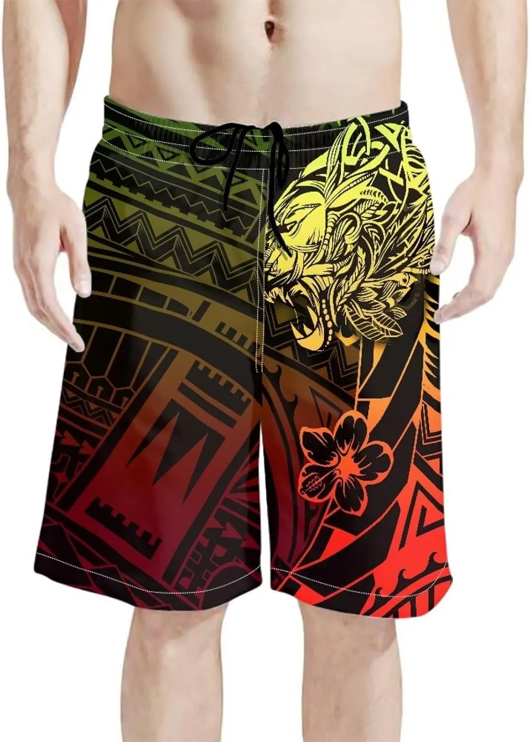 Polynesian Style Print Running Shorts for Men Gym Shorts Boho Clothes Polynesian Hibiscus Pattern Custom Beach Short