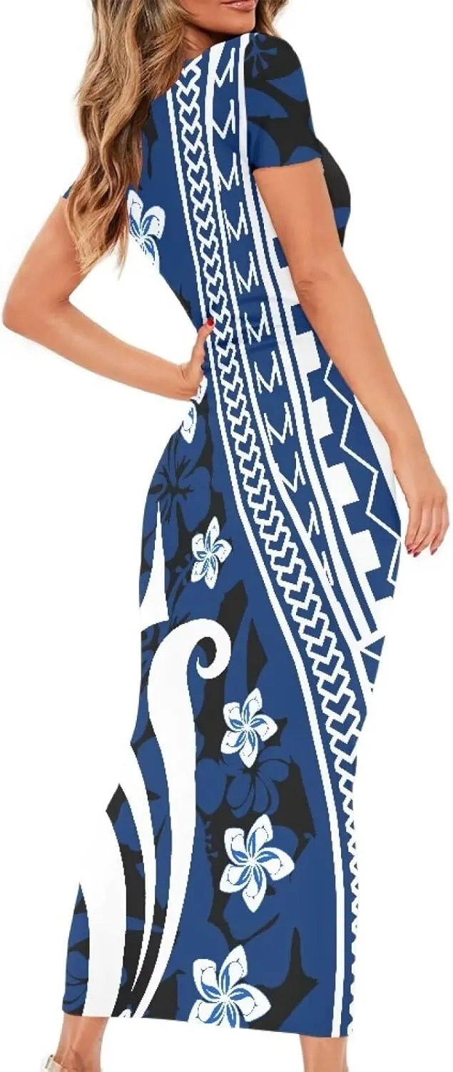 Polynesian Tribal Maxi Dresses for Women Slim Bodycon Casual Dresses Samoan Puletasi Evening Party Dress