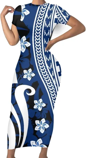 Polynesian Tribal Maxi Dresses for Women Slim Bodycon Casual Dresses Samoan Puletasi Evening Party Dress