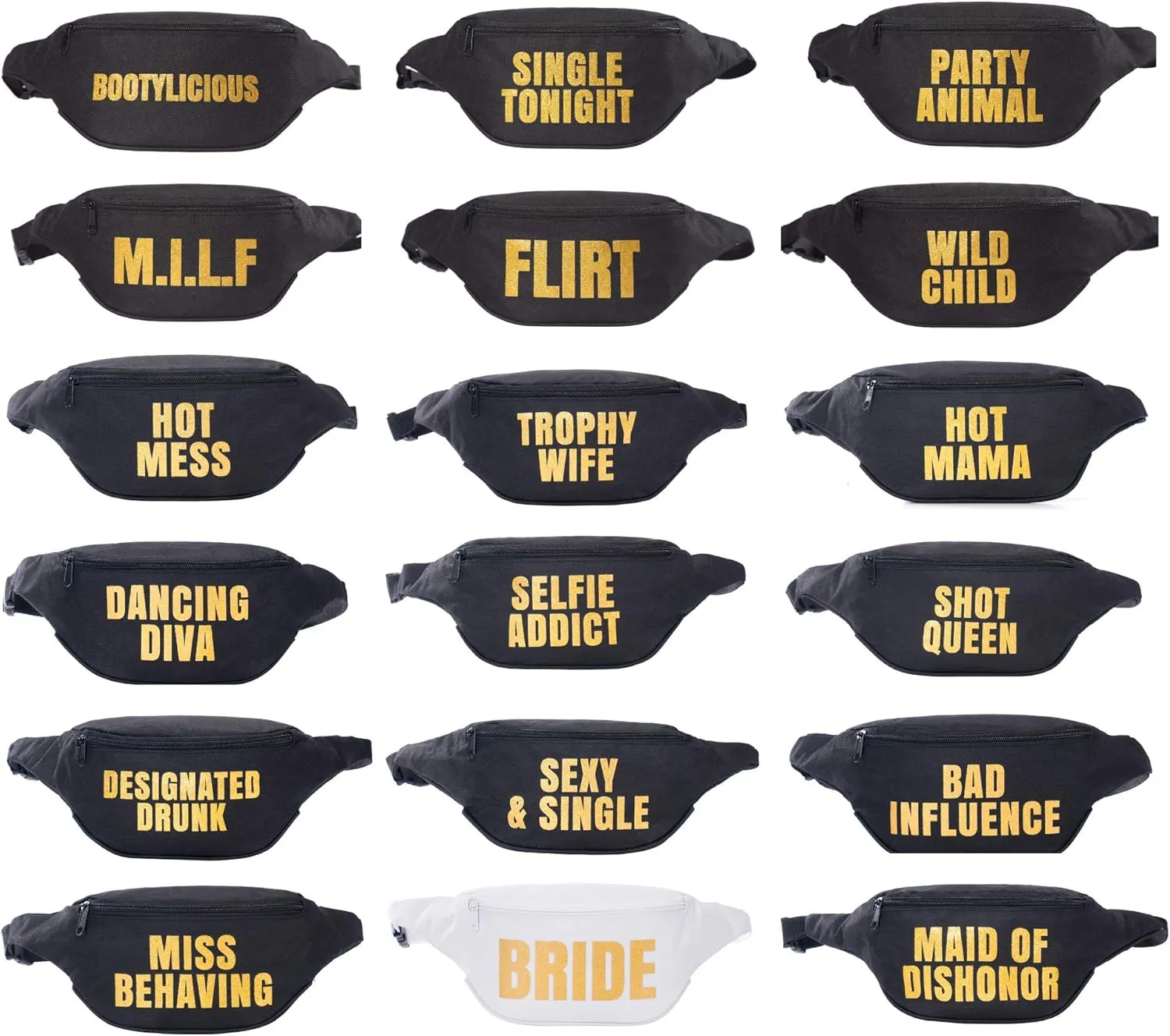 Pop Fizz Designs Funny Bachelorette Fanny Packs 18 Pack | Funny Phrases Bachelorette Fanny Packs