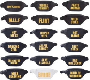 Pop Fizz Designs Funny Bachelorette Fanny Packs 18 Pack | Funny Phrases Bachelorette Fanny Packs