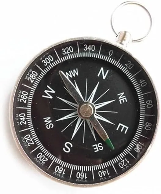 Portable Aluminum Lightweight Emergency Compass, Fluorescent Pointer, Outdoor Survival Navigation Tool with Keychain for Hiking & Camping