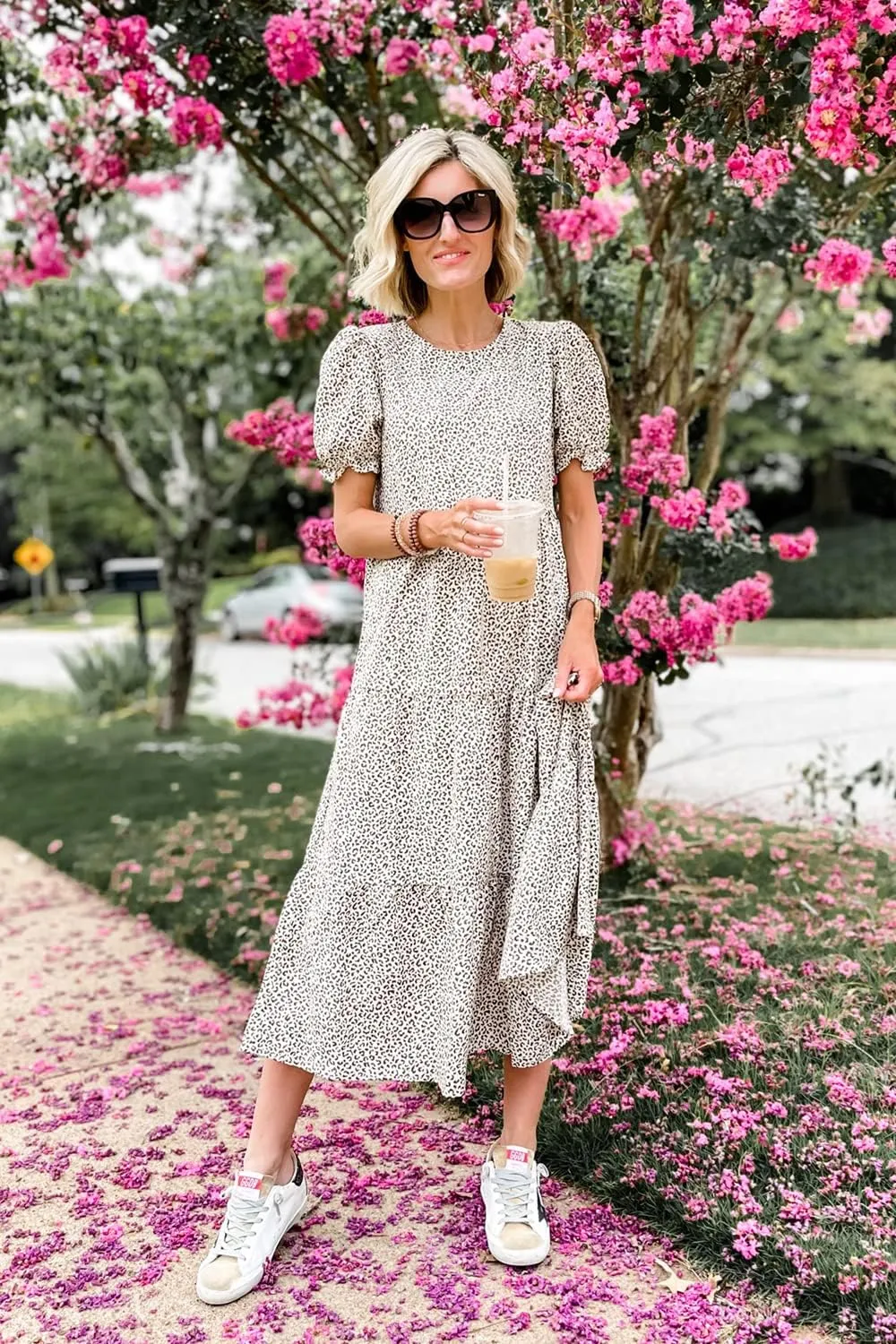 PRETTYGARDEN Women's Summer Casual Floral Boho Dress Puff Short Sleeve Ruffle Flowy Beach Party Midi Dresses