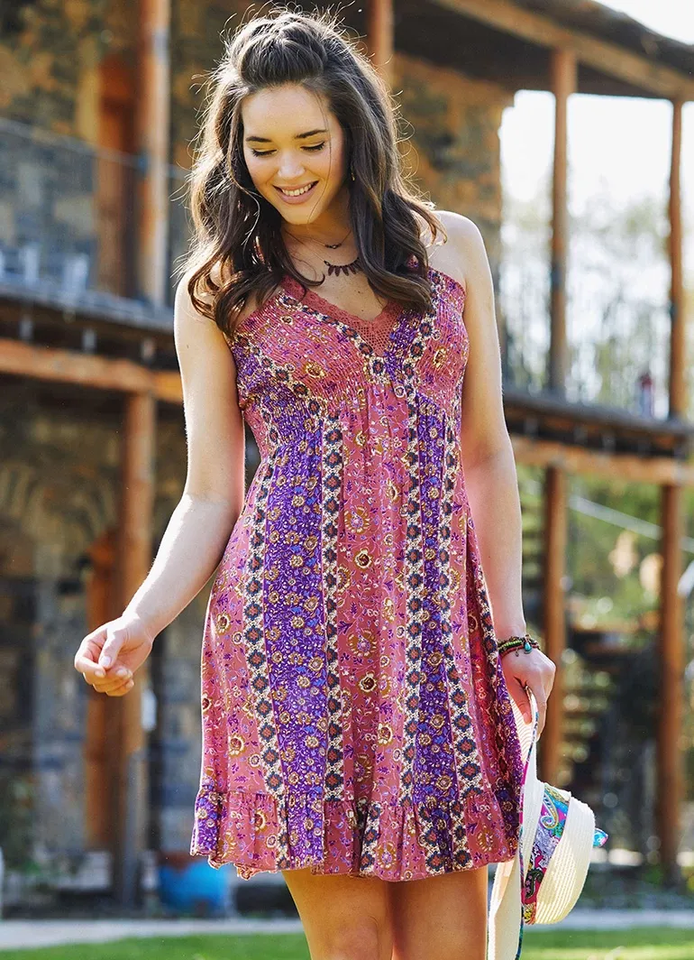 PRINTED LACE STRAPS DRESS