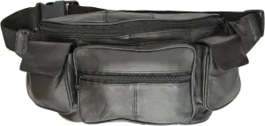 Private Label Large Black Genuine Lambskin Leather Fanny Pack Waist Bag with Cell Phone Pouch