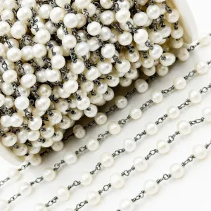 PRL26. Round White Freshwater Pearl Wire Wrap Chain