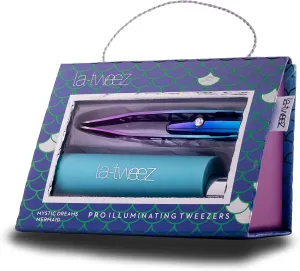 Pro Illuminating Tweezers & Mirrored Carry Case with Diamond Dust Tips, Mermaid, 0.5 pound