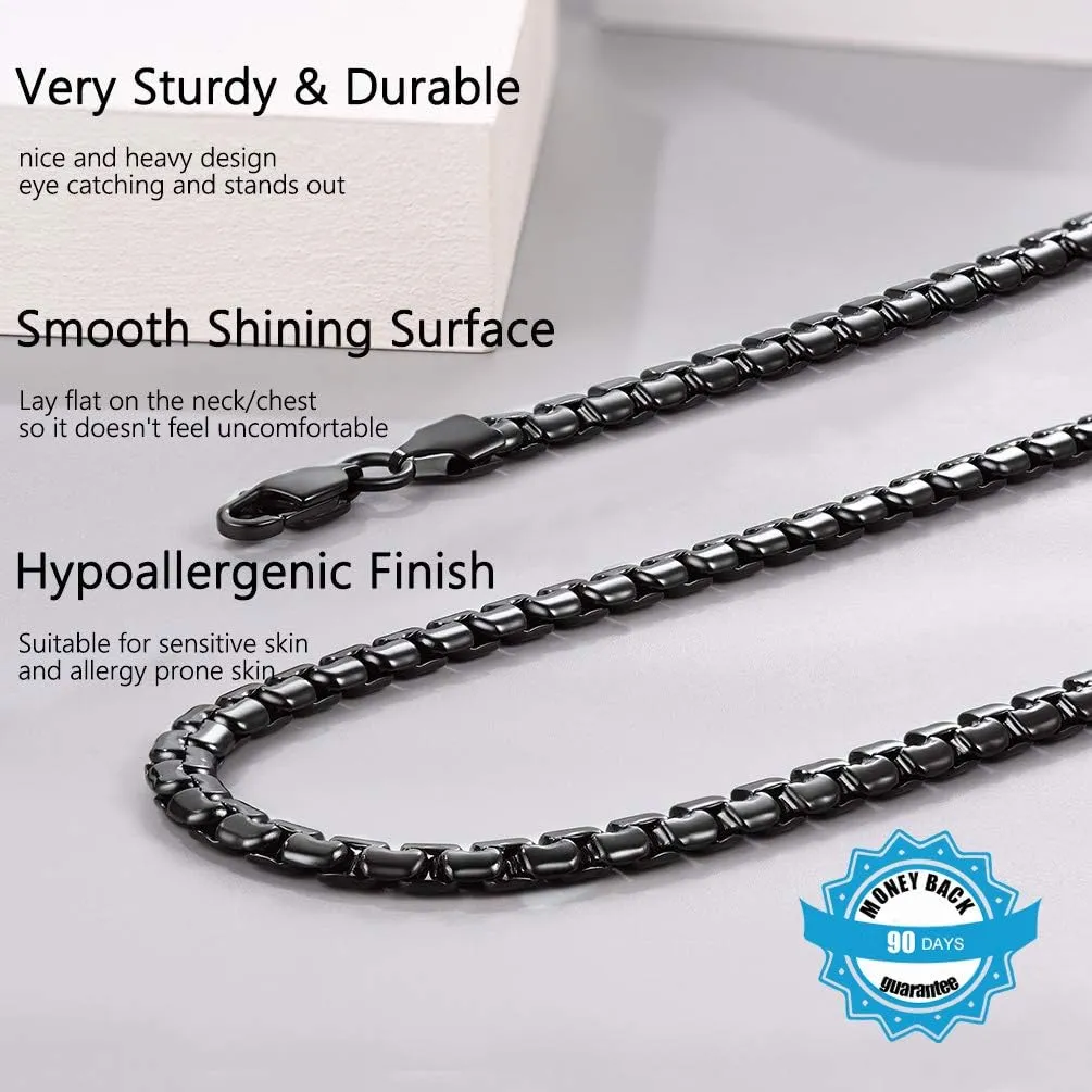 PROSTEEL Stylish Stainless Steel Round Link Chain Necklace for Men, 2mm/4mm/6mm. Silver/Gold/Black Tone, Hypoallergenic Jewelry, 14"-30", Come with Box